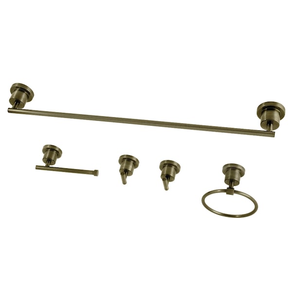 5Piece Bathroom Accessory Set, Antique Brass